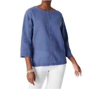 J.Jill PureJill Blouse Size XS Petite Oversized Blue Hemp Cotton Boxy Lagenlook